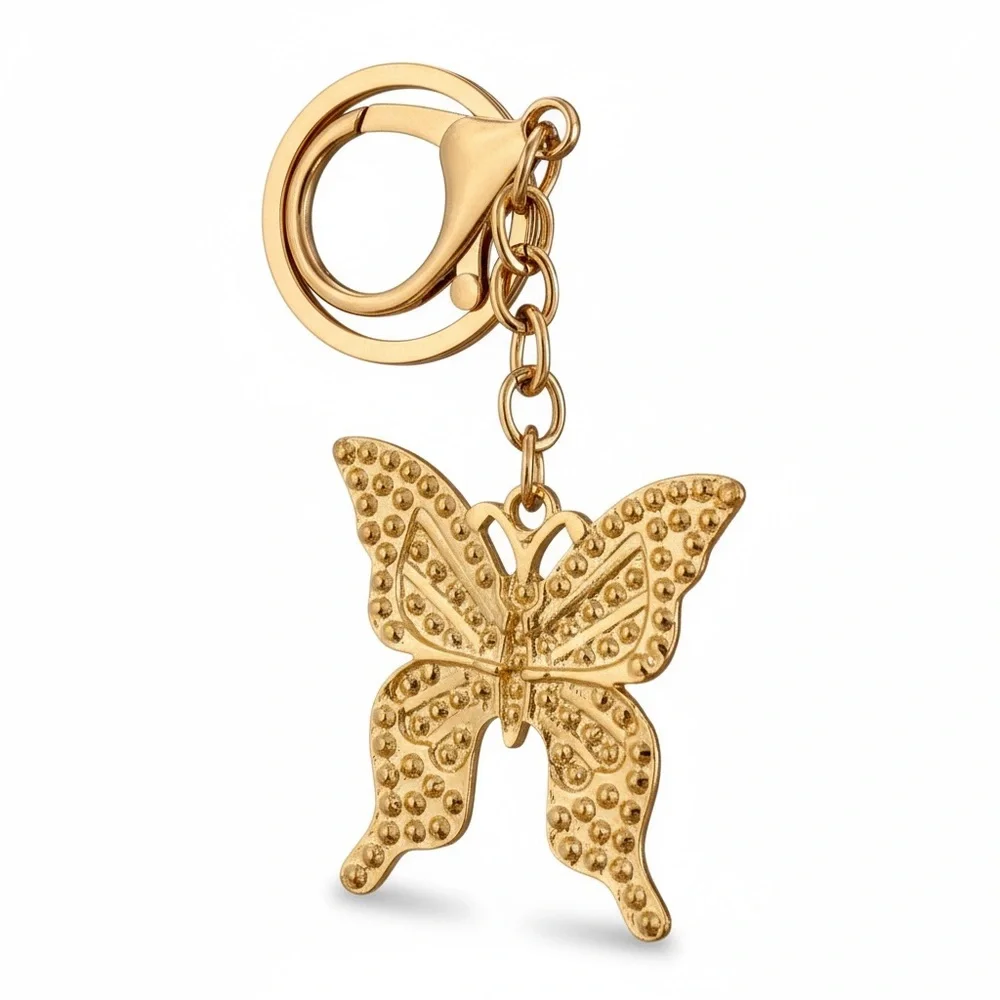 Butterfly Keychain Charm Gold and Pink NWT - Picture 8 of 14